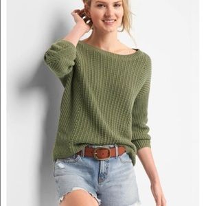 Women's Green Pointelle Boatneck Sweater